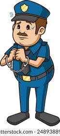 Bad policeman handcuffed himself vector illustration