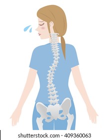 Bad posture, woman's body silhouette and backbone, chiropractic image, vector illustration