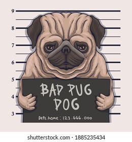 Bad pug dog crime vector illustration for your company or brand