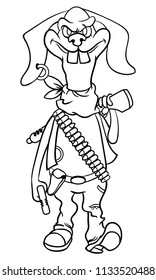 Bad Rabbit carrying firearms Ready for Gangs War Coloring Book Cartoon Vector