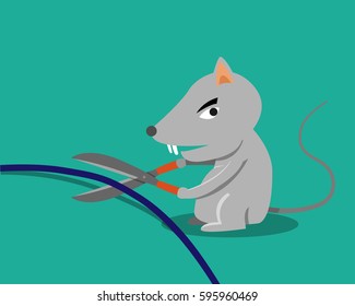 Bad rat trying to cut electrical cable, vector