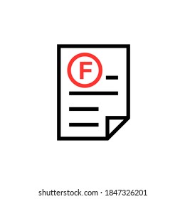 Bad Report Card Icon. Clipart Image Isolated On White Background.