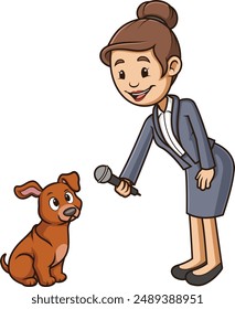 Bad reporter interviewing dog vector illustration