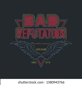 Bad Reputation Slogan Typography Poster Design With Wings Illustration