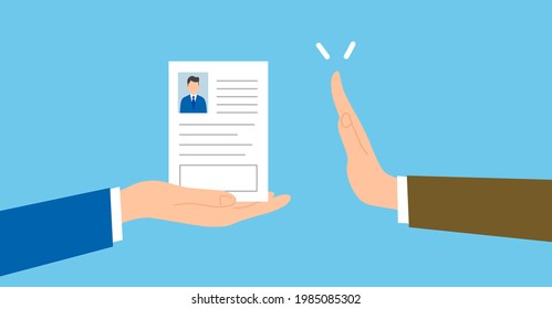 Bad Resume Image, Recruiter Rejecting Resume,blue Background,vector Illustration