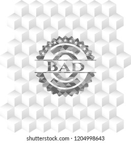 Bad retro style grey emblem with geometric cube white background