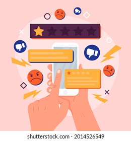 Bad review concept design. Online negative user feedback. 
Customer experience ranking. Dislike, complaint, bad rate. Web comment. Angry client testimonial. Social survey result. Vector illustration. 