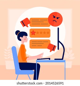 Bad Review Concept Design. Online Negative User Feedback. 
Customer Experience Ranking. Dislike, Complaint, Bad Rate. Web Comment. Angry Client Testimonial. Social Survey Result. Vector Illustration. 