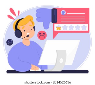 Bad review concept design. Online negative user feedback. 
Customer experience ranking. Dislike, complaint, bad rate. Web comment. Angry client testimonial. Social survey result. Vector illustration. 