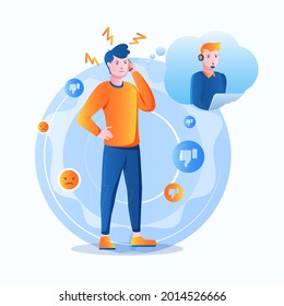 Bad Review Concept Design. Online Negative User Feedback. 
Customer Experience Ranking. Dislike, Complaint, Bad Rate. Web Comment. Angry Client Testimonial. Social Survey Result. Vector Illustration. 