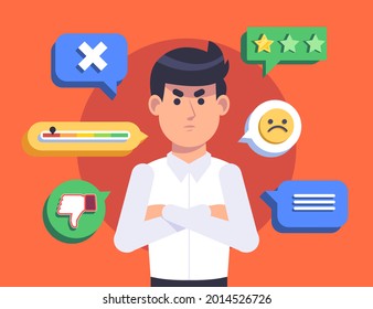 Bad Review Concept Design. Online Negative User Feedback. 
Customer Experience Ranking. Dislike, Complaint, Bad Rate. Web Comment. Angry Client Testimonial. Social Survey Result. Vector Illustration. 