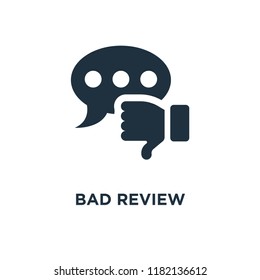 Bad review icon. Black filled vector illustration. Bad review symbol on white background. Can be used in web and mobile.