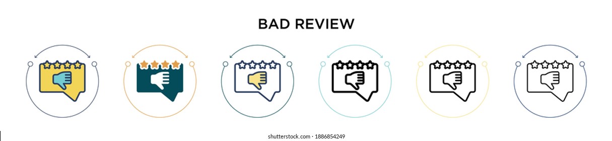 Bad review icon in filled, thin line, outline and stroke style. Vector illustration of two colored and black bad review vector icons designs can be used for mobile, ui, web