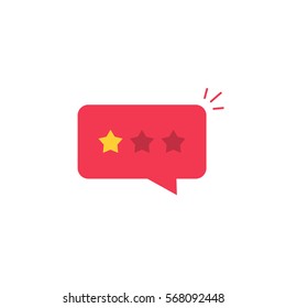 Bad review rating icon vector idea, flat style review stars with negative rate in red chat bubble speech, concept of testimonial message, notification alert, feedback evaluation, quality assessment
