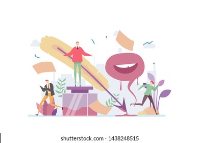 Bad Review Vector Illustration Concept Showing how words can be a deadly weapon, Suitable for landing page, ui, web, App intro card, editorial, flyer, and banner.
