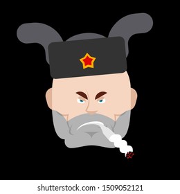 Bad Russian Man Face. Angry Guy In Russia. Vector Illustration