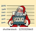 Bad Santa Claus. Arrested 2019 happy new year. Comic cartoon pop art retro vector illustration drawing