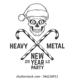 Bad Santa Claus biker with candies print design. Heavy metal Christmas portrait. Rock and roll 2016 new year t-shirt illustration.