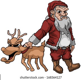 Bad Santa holding his reindeer This EPS AI 8 File has no Transparencies/Gradients.