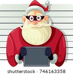 Bad Santa Police Mugshot  Vector Cartoon - Arrested Masked Santa Man Going To Jail
