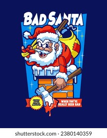 Bad Santa, really been bad. Christmas Cartoon Character Illustration.