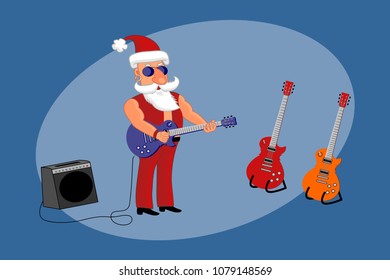 Bad Santa Rock Star stands on stage with guitar
