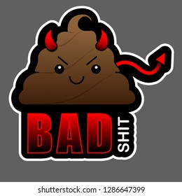 Bad Shit sticker with devil horns and tail.