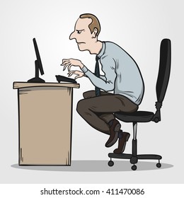 Bad sitting posture as the reason for office syndrome. Hand drawn EPS10 vector illustration