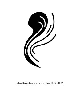 Bad smell black glyph icon. Stink cloud. Toxic emission, scent. Gas, stench. Smoke stream, fume swirls, evaporation malodor. Silhouette symbol on white space. Vector isolated illustration