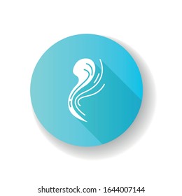 Bad smell blue flat design long shadow glyph icon. Stink cloud. Toxic emission, scent. Gas, stench. Hot air odor. Smoke stream, fume swirls, evaporation malodor. Silhouette RGB color illustration
