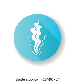Bad smell blue flat design long shadow glyph icon. Stinky scent. Toxic gas, stench. Dirty air odor, emission. Smoke stream, fume swirls, evaporation malodor. Silhouette RGB color illustration