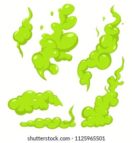 Bad smell green cloud illustration. Stink smoke vector cartoon icon set isolated on white background.