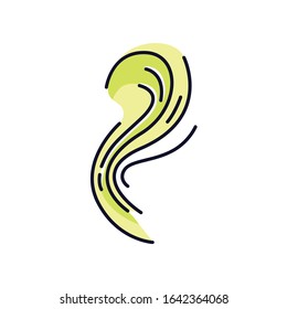 Bad smell green RGB color icon. Stink cloud. Toxic emission, scent. Gas, stench. Reek curves. Hot air odor. Smoke stream, fume swirls, evaporation malodor. Isolated vector illustration