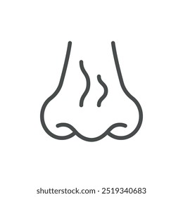 Bad Smell Icon. Thin Line Illustration of Nose with Odor Lines Representing Unpleasant or Foul Smell. Medical Vector Symbol for Nasal Issues and Smell Disorders.