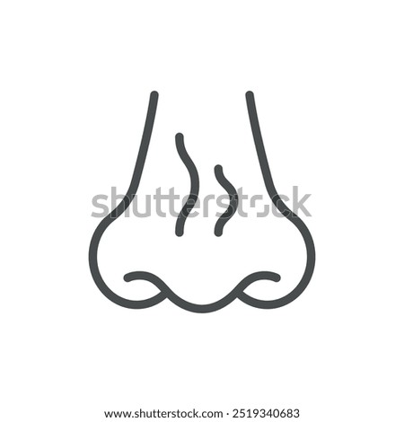 Bad Smell Icon. Thin Line Illustration of Nose with Odor Lines Representing Unpleasant or Foul Smell. Medical Vector Symbol for Nasal Issues and Smell Disorders.