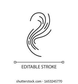 Bad smell pixel perfect linear icon. Stink cloud. Toxic emission, scent. Reek curves. Thin line customizable illustration. Contour symbol. Vector isolated outline drawing. Editable stroke