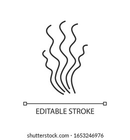 Bad smell pixel perfect linear icon. Stinky scent. Toxic gas, stench. Fragrance curves. Thin line customizable illustration. Contour symbol. Vector isolated outline drawing. Editable stroke