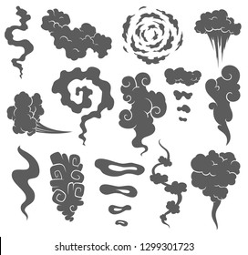 Bad smell. Smoke clouds. Steam smoke clouds of cigarettes or expired old food vector cooking cartoon icons. Illustration of smell vapor, cloud aroma.