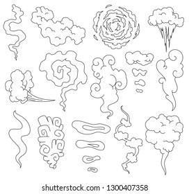 Bad smell. Smoke line clouds. Steam smoke clouds of cigarettes or expired old food vector cooking cartoon icons. Illustration of smell vapor, cloud aroma.