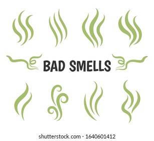 Bad smells. Isolated smoke icons, aromas vaporizer. Hot aroma, stink or cooking steam symbols, smelling or vapor, smoking or odors vector signs