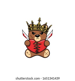 Bad teddy bear cartoon vector illustration. For Cool t shirt design, sticker print, logo design. Isolated on white background