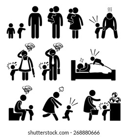 Bad Temper Toddler Baby Tantrum With Mother And Father Stick Figure Pictogram Icons