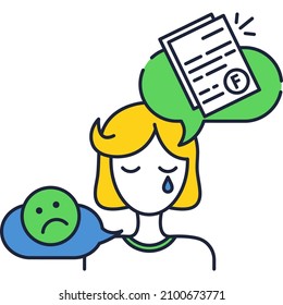 Bad test school exam mark icon vector isolated on white background. Unhappy upset sad child student and incorrect examination result