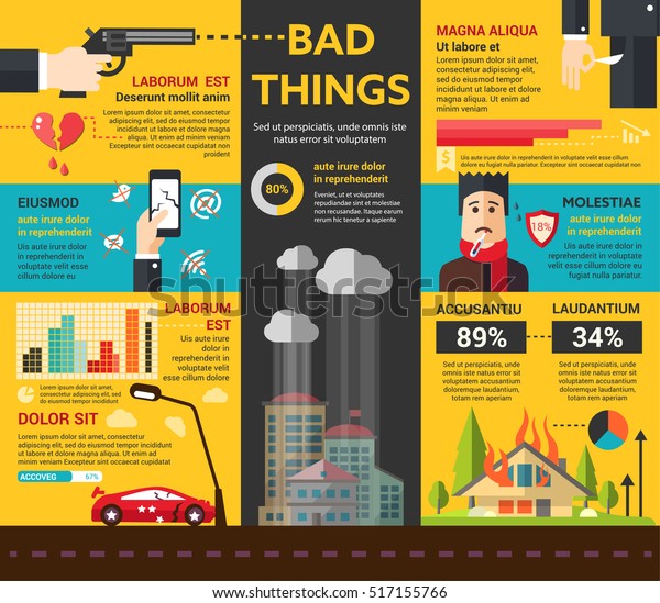 Bad Things - info poster, brochure cover template\
layout with flat design icons, other infographic elements and\
filler text