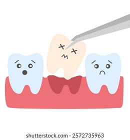 Bad tooth extraction. Vector illustration, simple cartoon style