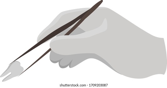 Bad tooth holding by tweezers, illustration, vector on white background