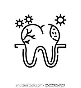 Icono de contorno de diente malo, Ilustración vectorial