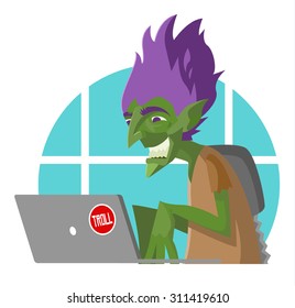 bad ugly internet troll with a computer