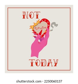 Bad Valentines gift card anti love concept. Feminist poster. Girls hand with cigarette and burning valentine. Vector illustration in trendy pink tattoo style.