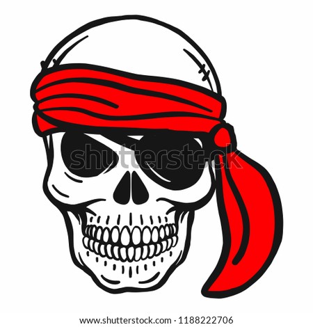 Bad vector of human pirate skulls. Tattoo motive, colorful, red, caribbean, halloween, pirates